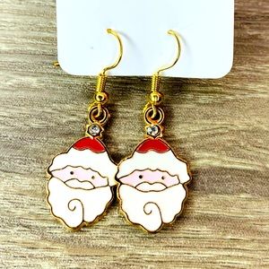 Gold tone red and white enamel Santa earrings